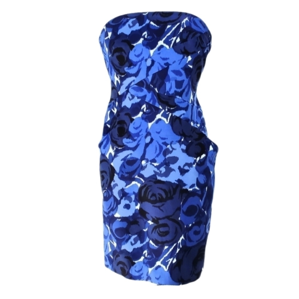 Ann Taylor Blue Floral Strapless Dress